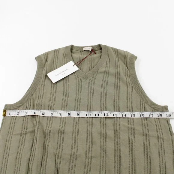 Luciano Barbera NWT V Neck Sweater Vest Size 50 M In Sage Green Cotton/Cashmere